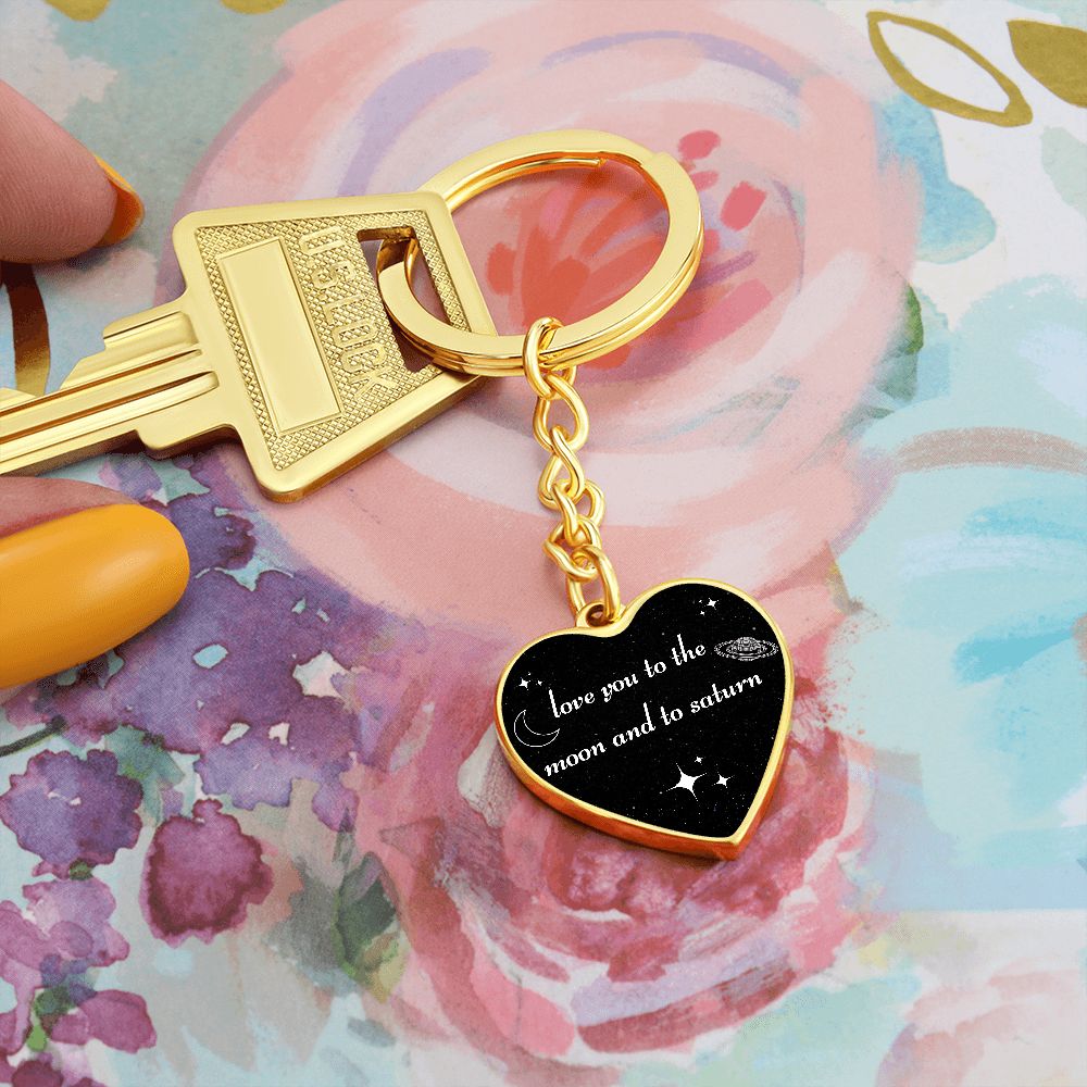 Love You To The Moon And To Saturn Heart Keychain