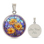 Sept Birth Month Flower Aster Stained Glass Pendant Necklace