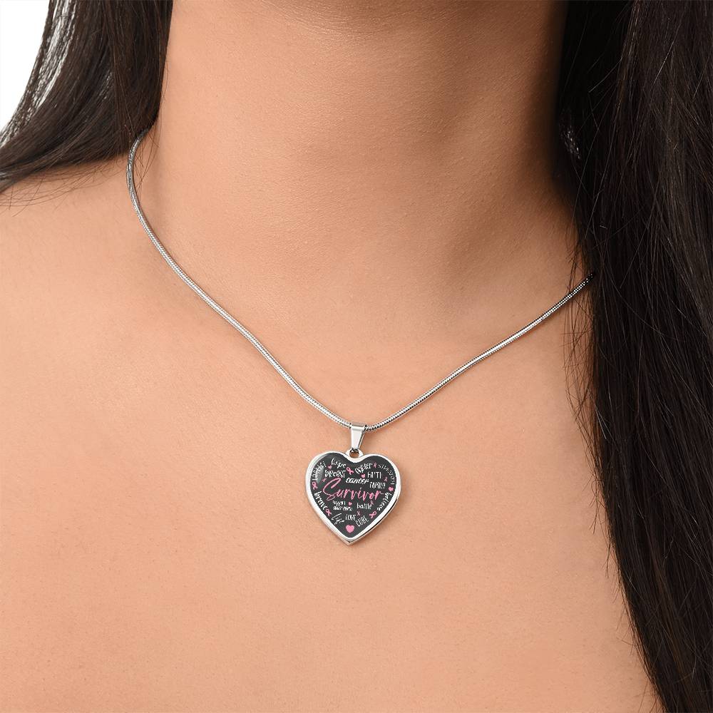 Breast Cancer Survivor Heart Pendant Necklace