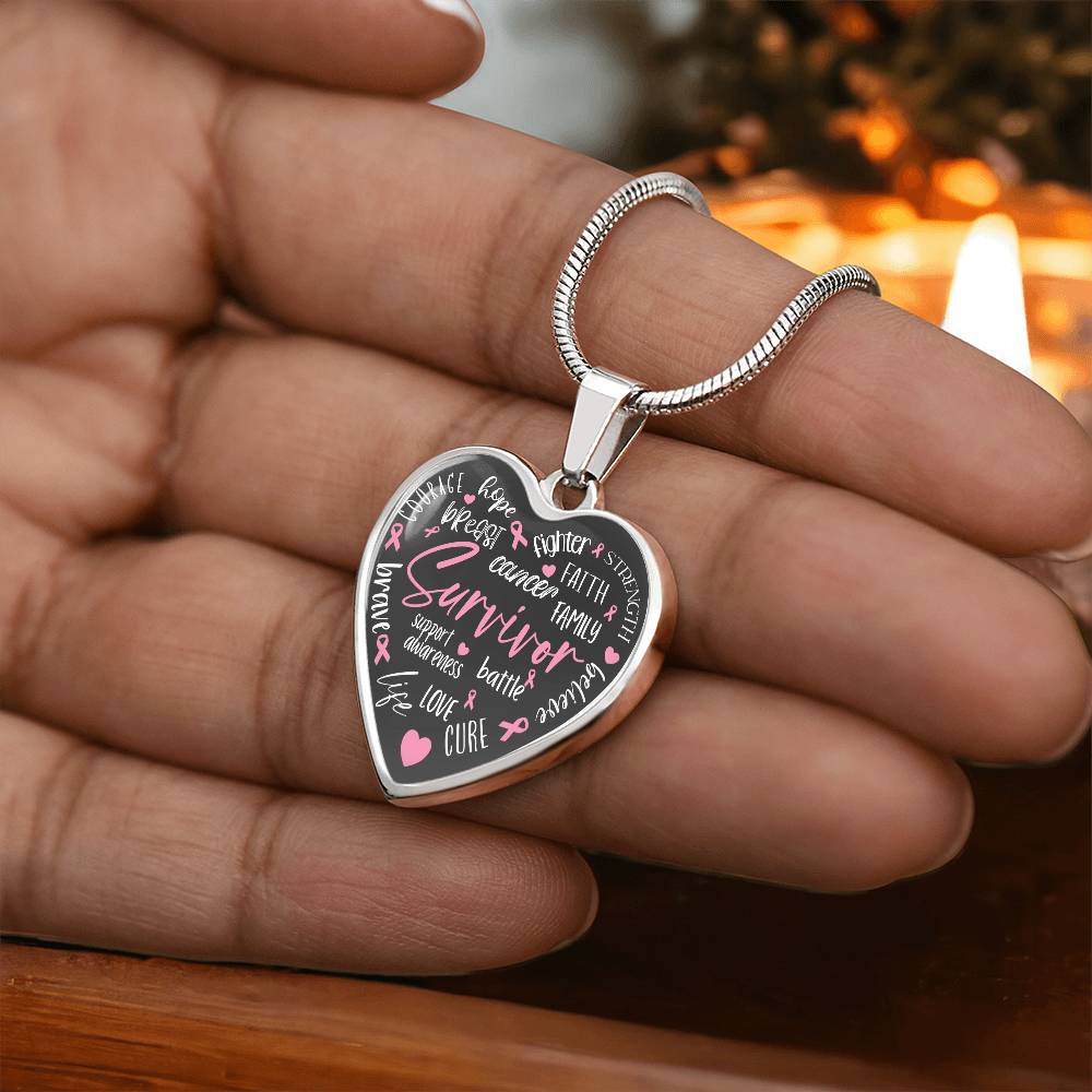 Breast Cancer Survivor Heart Pendant Necklace