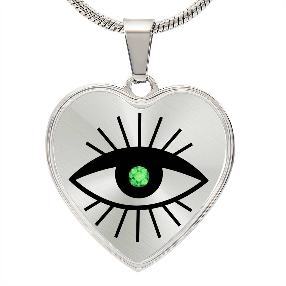 Emerald Evil Eye Heart Pendant Necklace