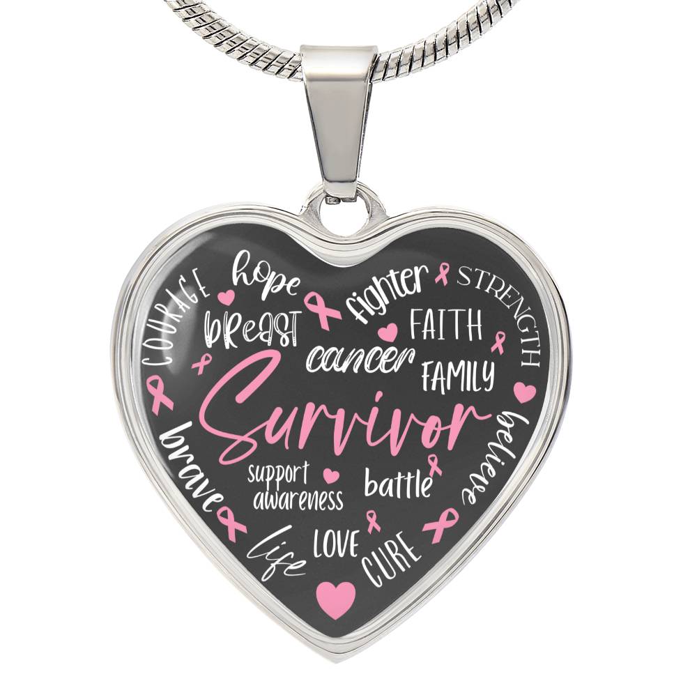 Breast Cancer Survivor Heart Pendant Necklace