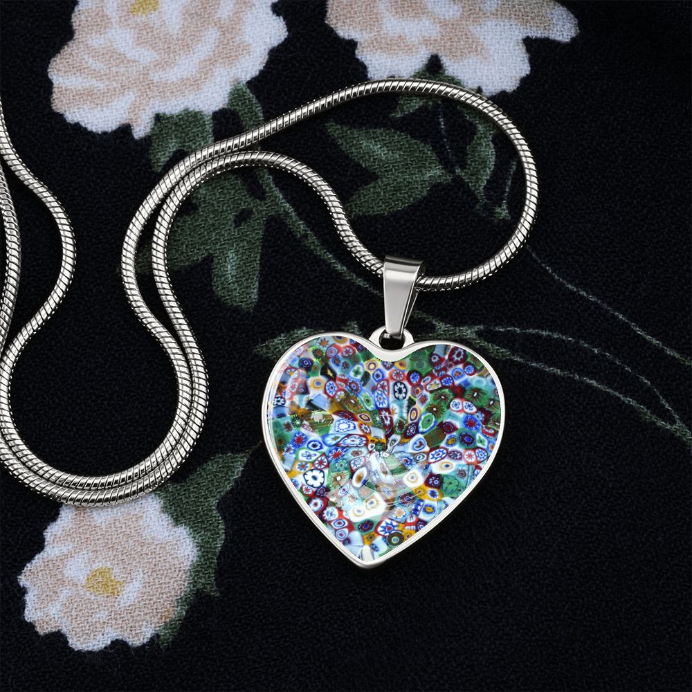 Murano Glass Look Heart Pendant Necklace