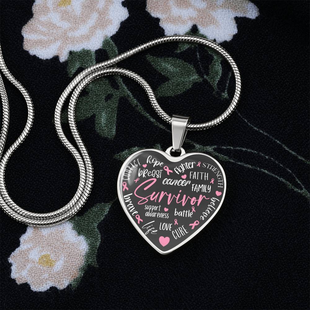 Breast Cancer Survivor Heart Pendant Necklace