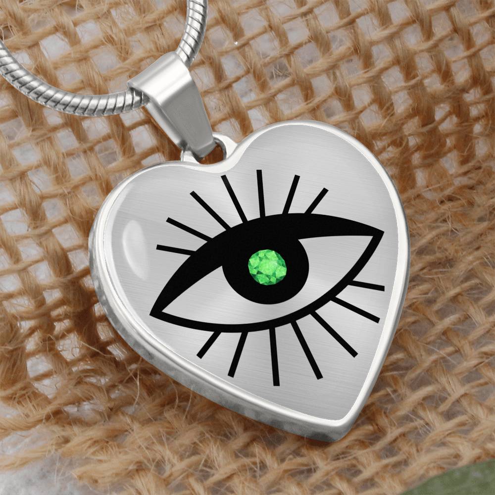 Emerald Evil Eye Heart Pendant Necklace