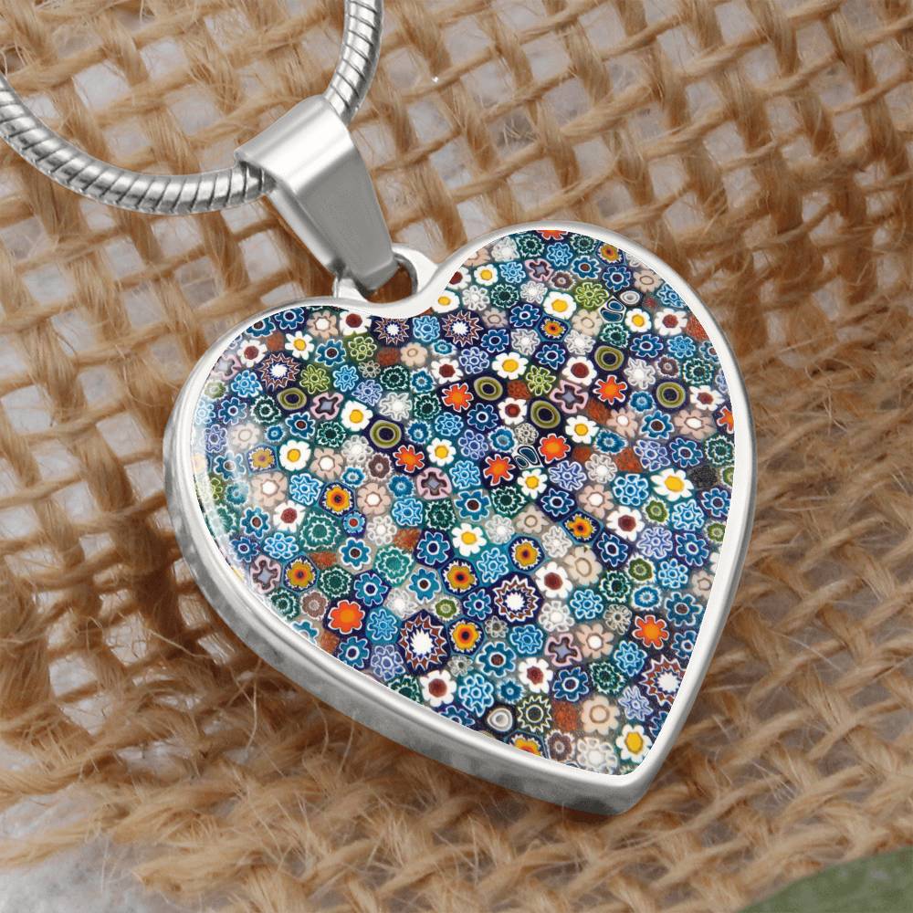 Murano Glass Look Heart Pendant Necklace