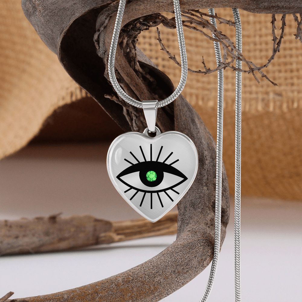 Emerald Evil Eye Heart Pendant Necklace