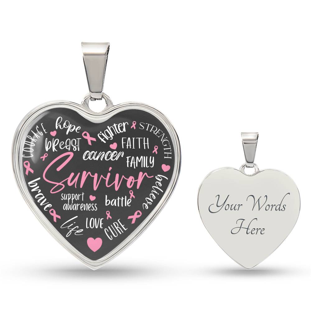 Breast Cancer Survivor Heart Pendant Necklace