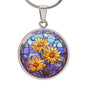 Sept Birth Month Flower Aster Stained Glass Pendant Necklace