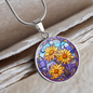 Sept Birth Month Flower Aster Stained Glass Pendant Necklace