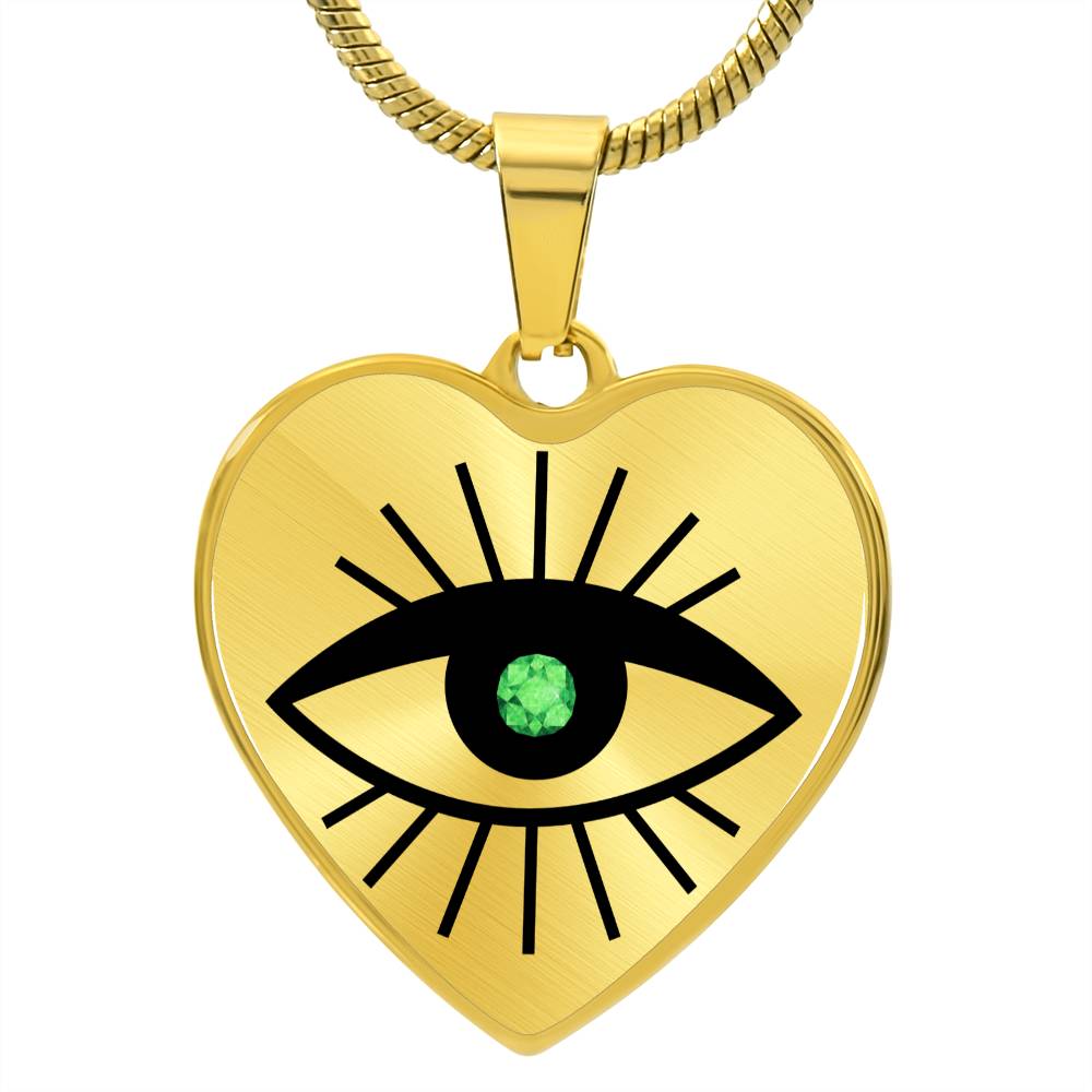 Emerald Evil Eye Heart Pendant Necklace