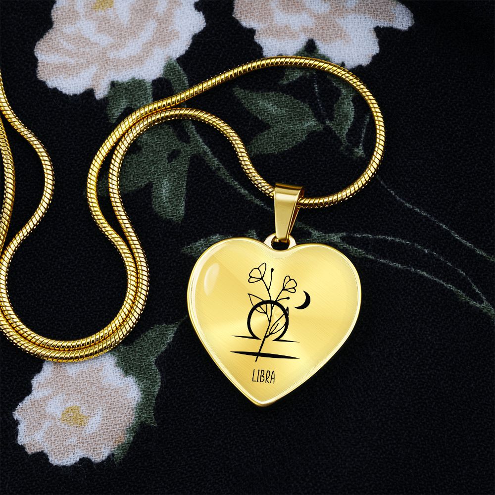 Libra 9/24 - 10/22 & Flower Heart Pendant Necklace
