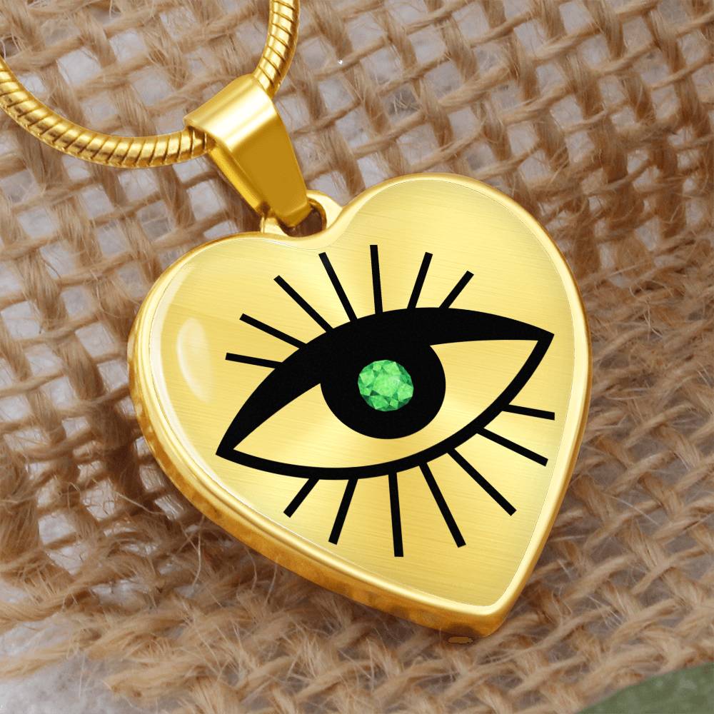 Emerald Evil Eye Heart Pendant Necklace