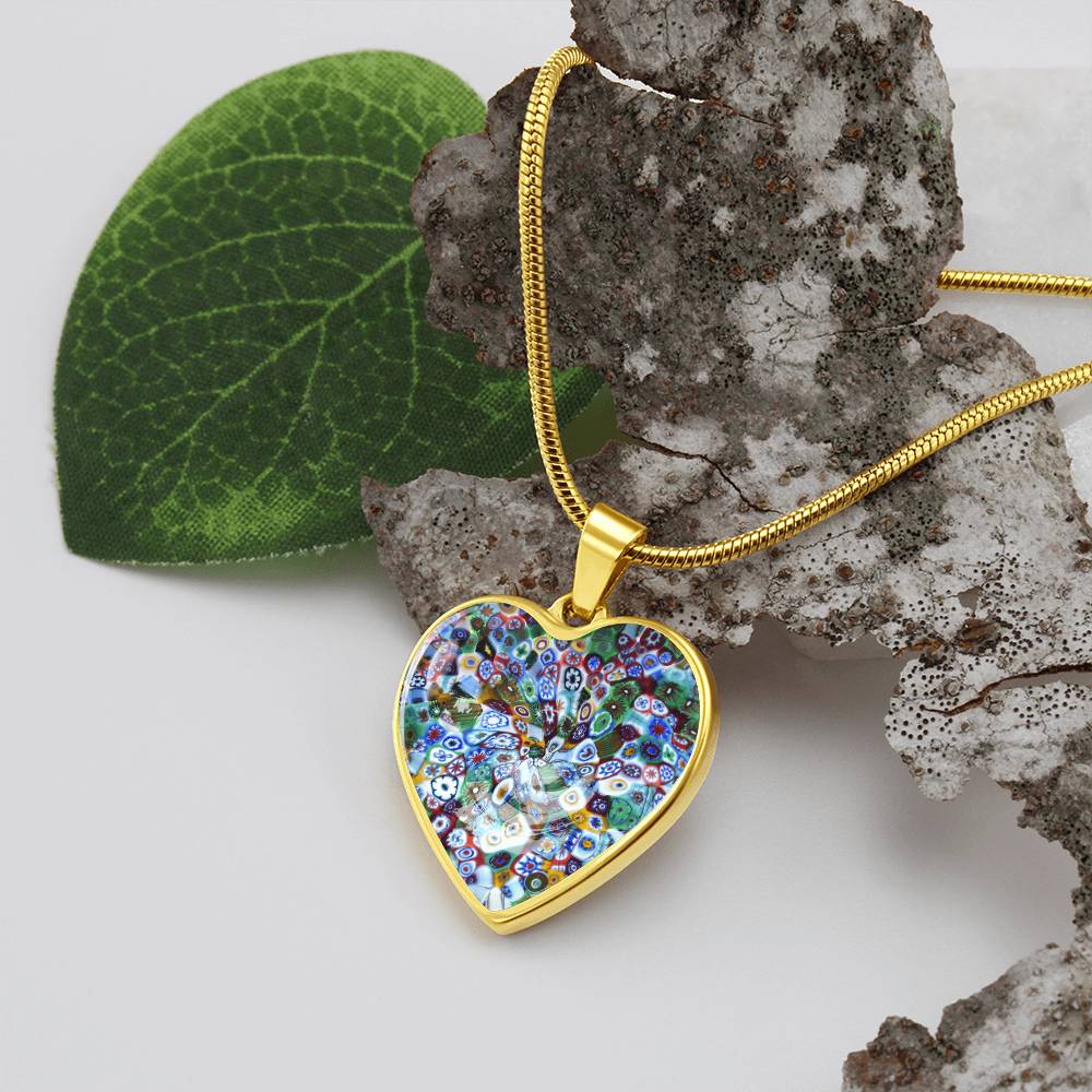 Murano Glass Look Heart Pendant Necklace