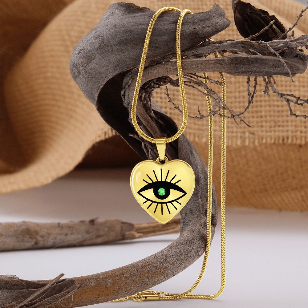 Emerald Evil Eye Heart Pendant Necklace