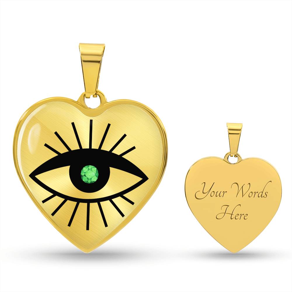 Emerald Evil Eye Heart Pendant Necklace