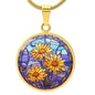 Sept Birth Month Flower Aster Stained Glass Pendant Necklace