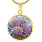 Sept Birth Month Flower Aster Stained Glass Pendant Necklace