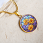 Sept Birth Month Flower Aster Stained Glass Pendant Necklace