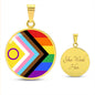 Personalized PRIDE Flag Circle Pendant Necklace