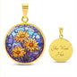 Sept Birth Month Flower Aster Stained Glass Pendant Necklace