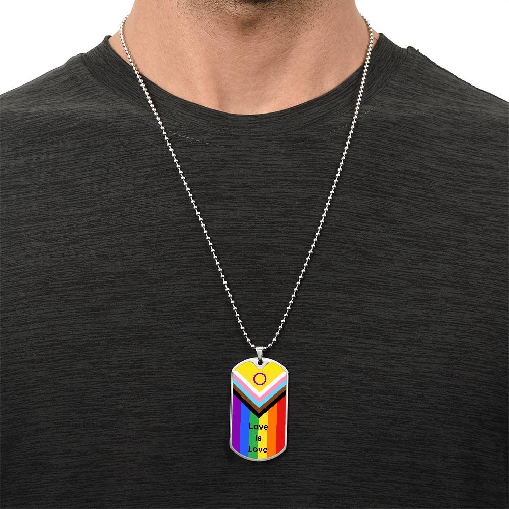 Personalized Pride Flag Love Is Love Dog Tag Necklace