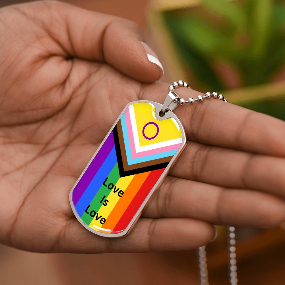 Personalized Pride Flag Love Is Love Dog Tag Necklace