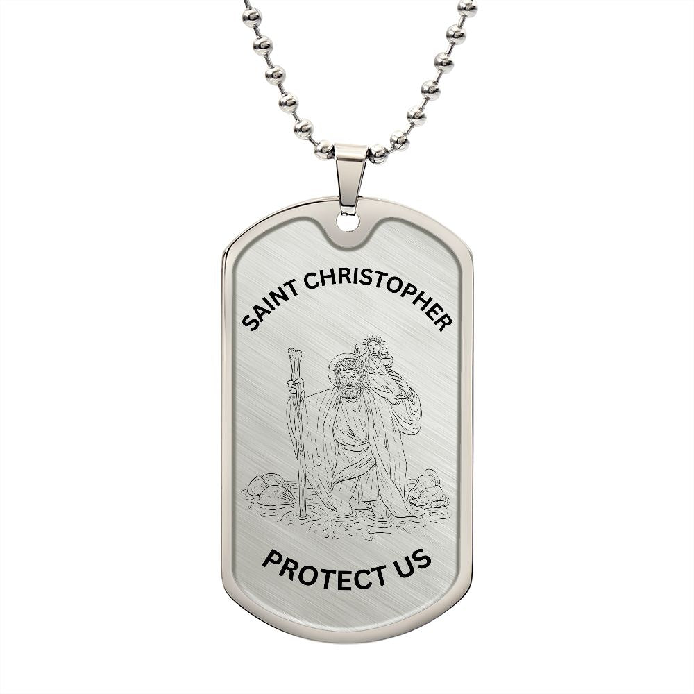 Saint Christopher Protect Us Dog Tag Necklace