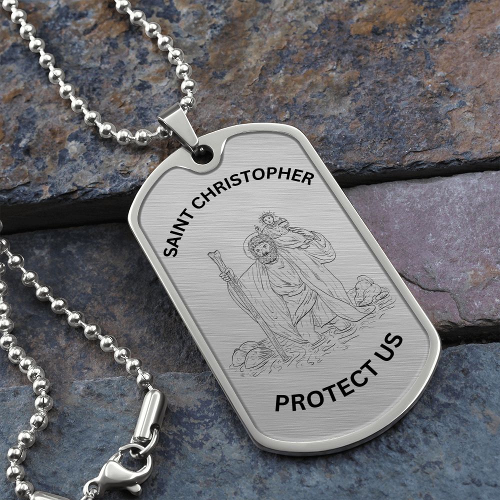 Saint Christopher Protect Us Dog Tag Necklace