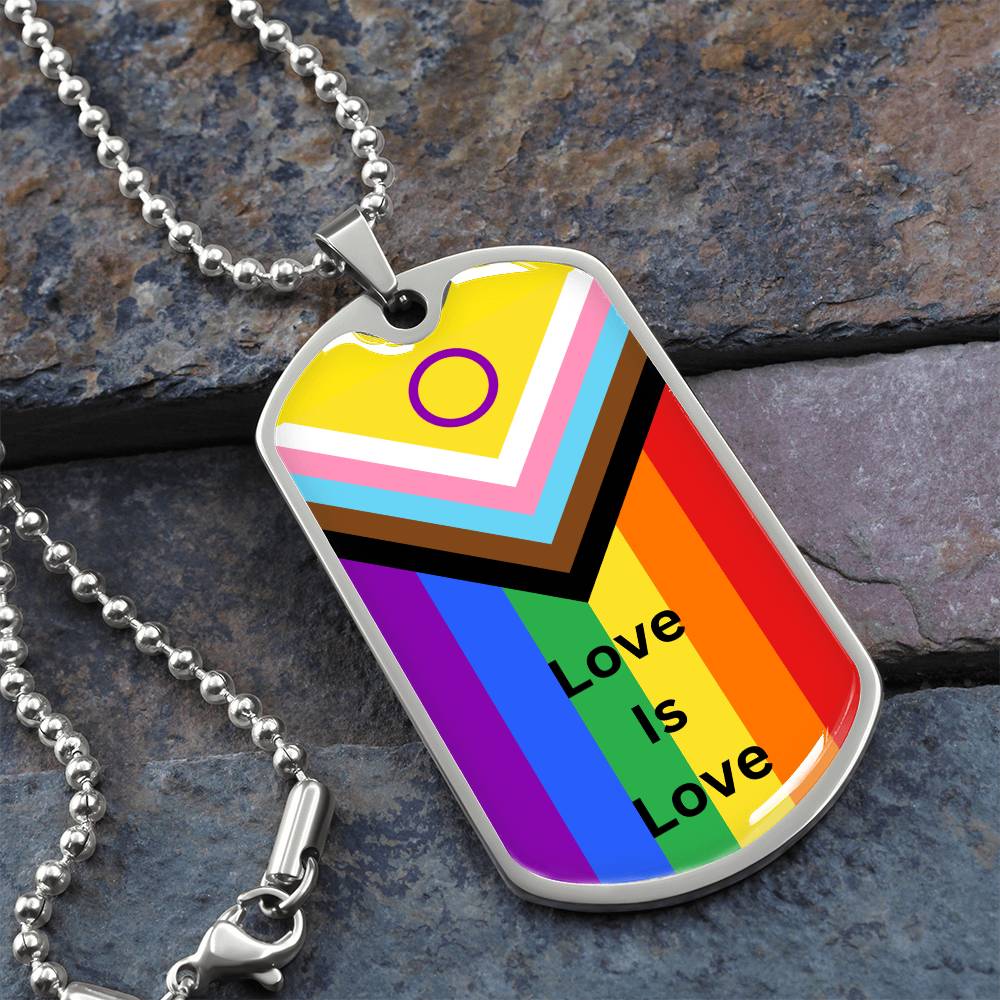 Personalized Pride Flag Love Is Love Dog Tag Necklace