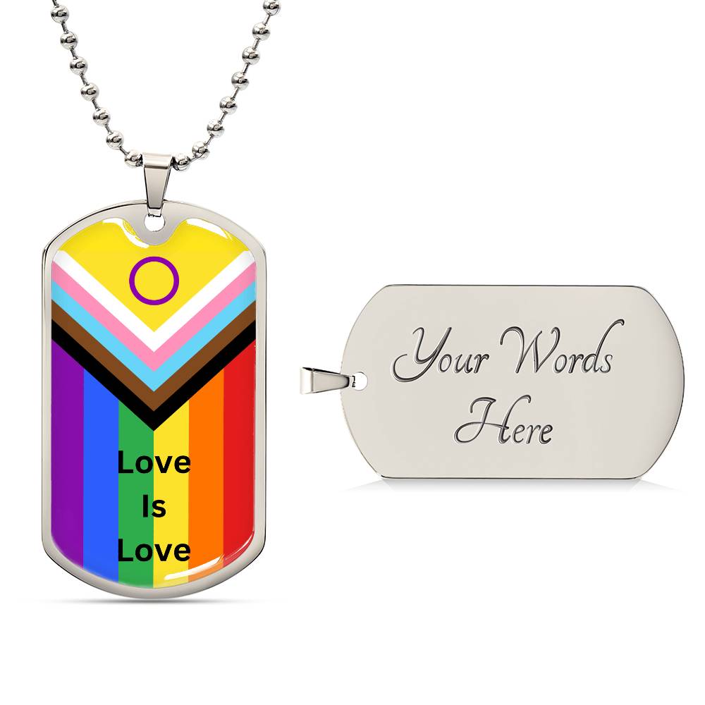 Personalized Pride Flag Love Is Love Dog Tag Necklace