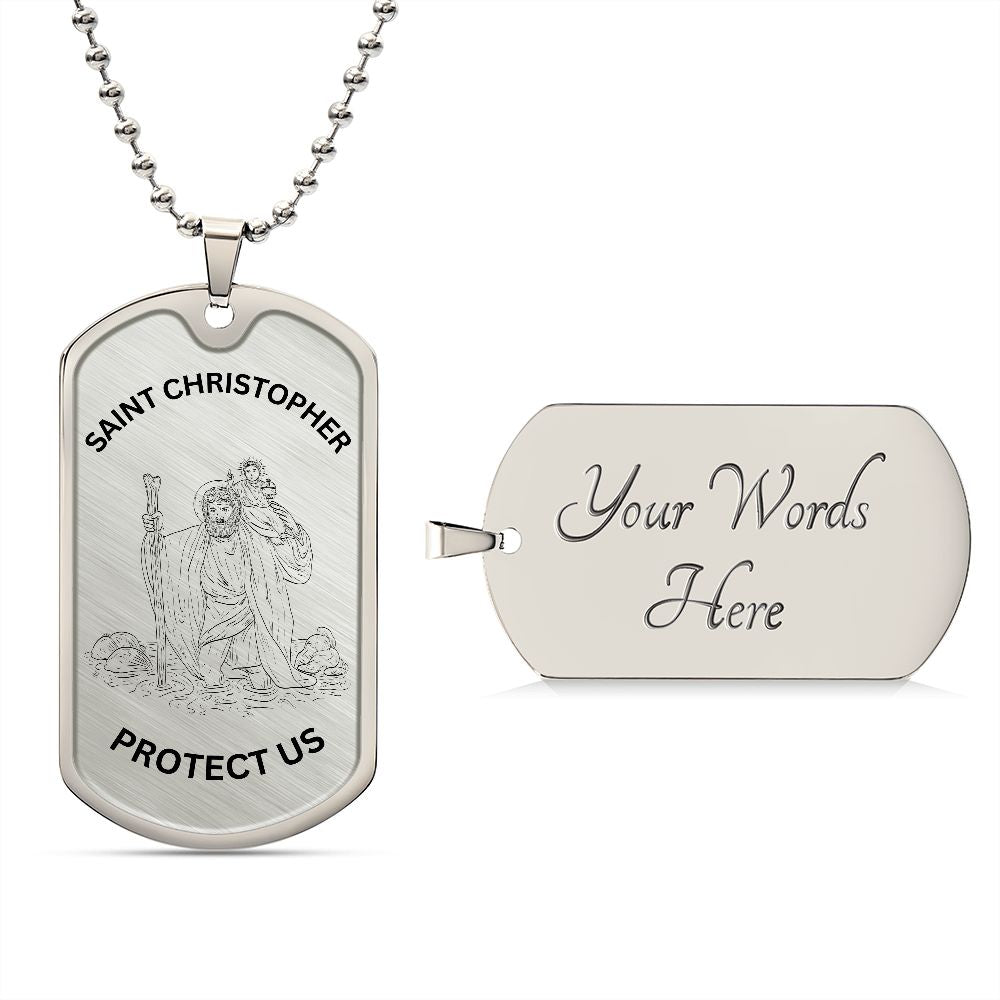 Saint Christopher Protect Us Dog Tag Necklace