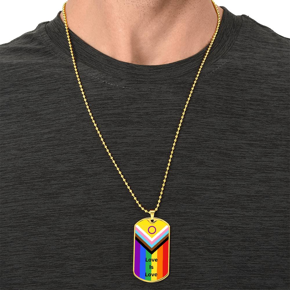 Personalized Pride Flag Love Is Love Dog Tag Necklace