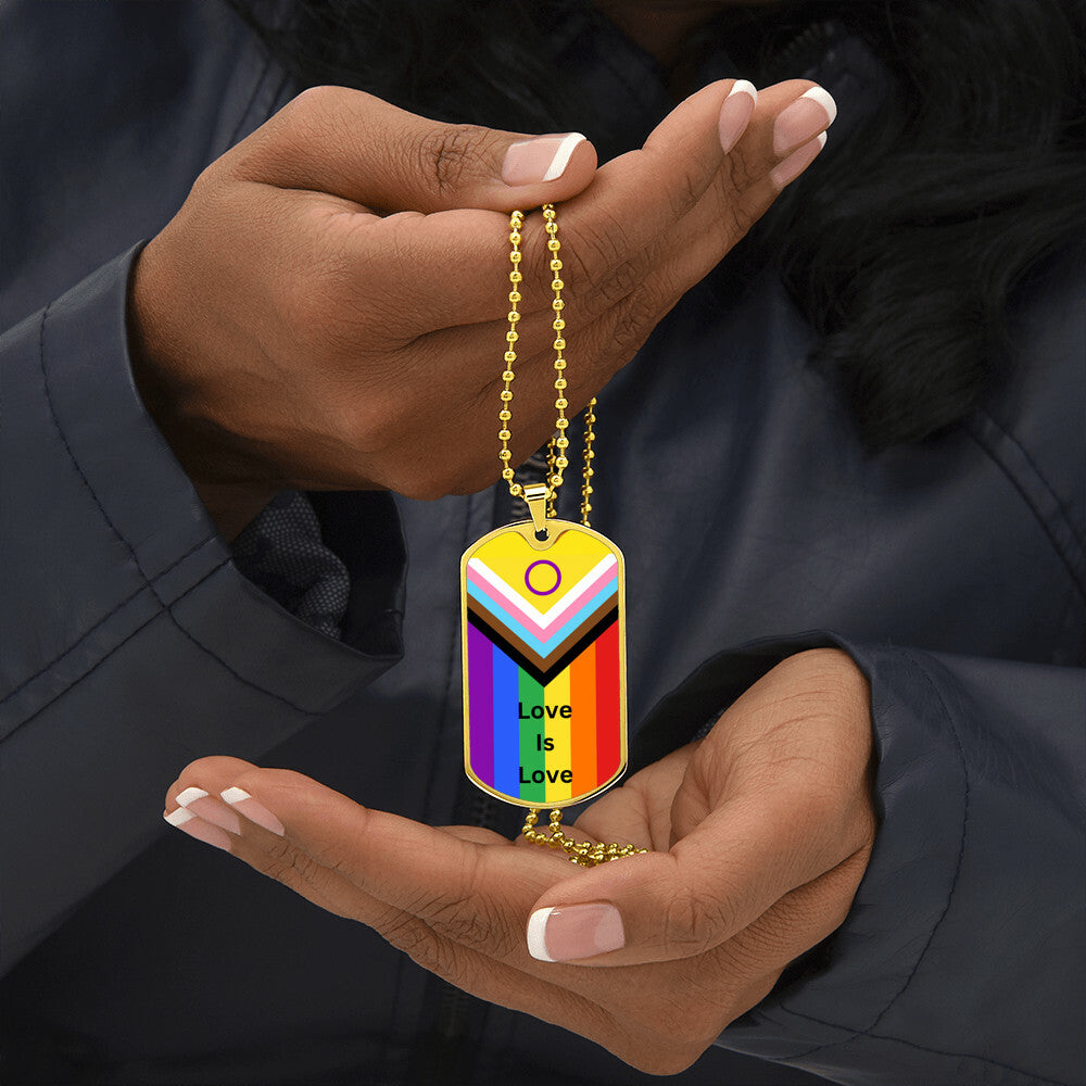 Personalized Pride Flag Love Is Love Dog Tag Necklace