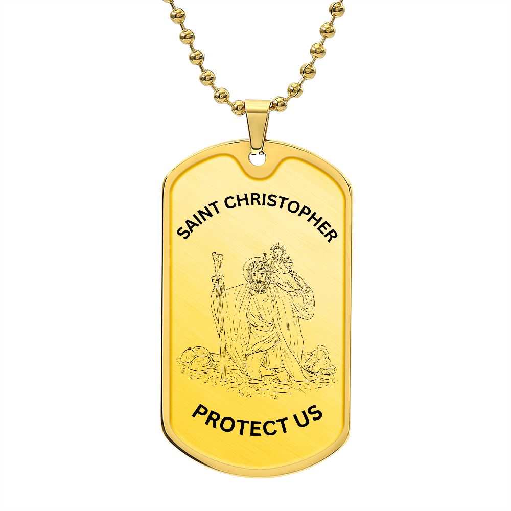 Saint Christopher Protect Us Dog Tag Necklace