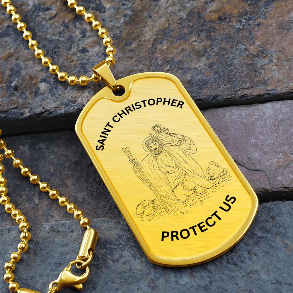 Saint Christopher Protect Us Dog Tag Necklace