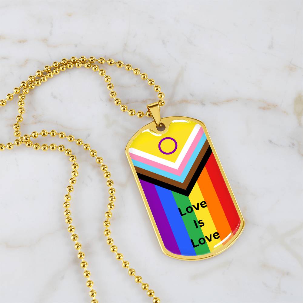 Personalized Pride Flag Love Is Love Dog Tag Necklace