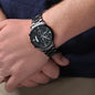 Personalized Stepped Up Dad Engraved Design Black Chronograph Watch