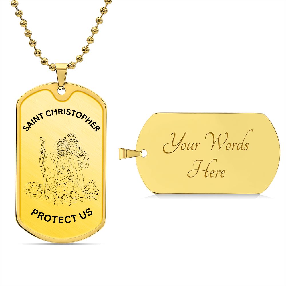 Saint Christopher Protect Us Dog Tag Necklace
