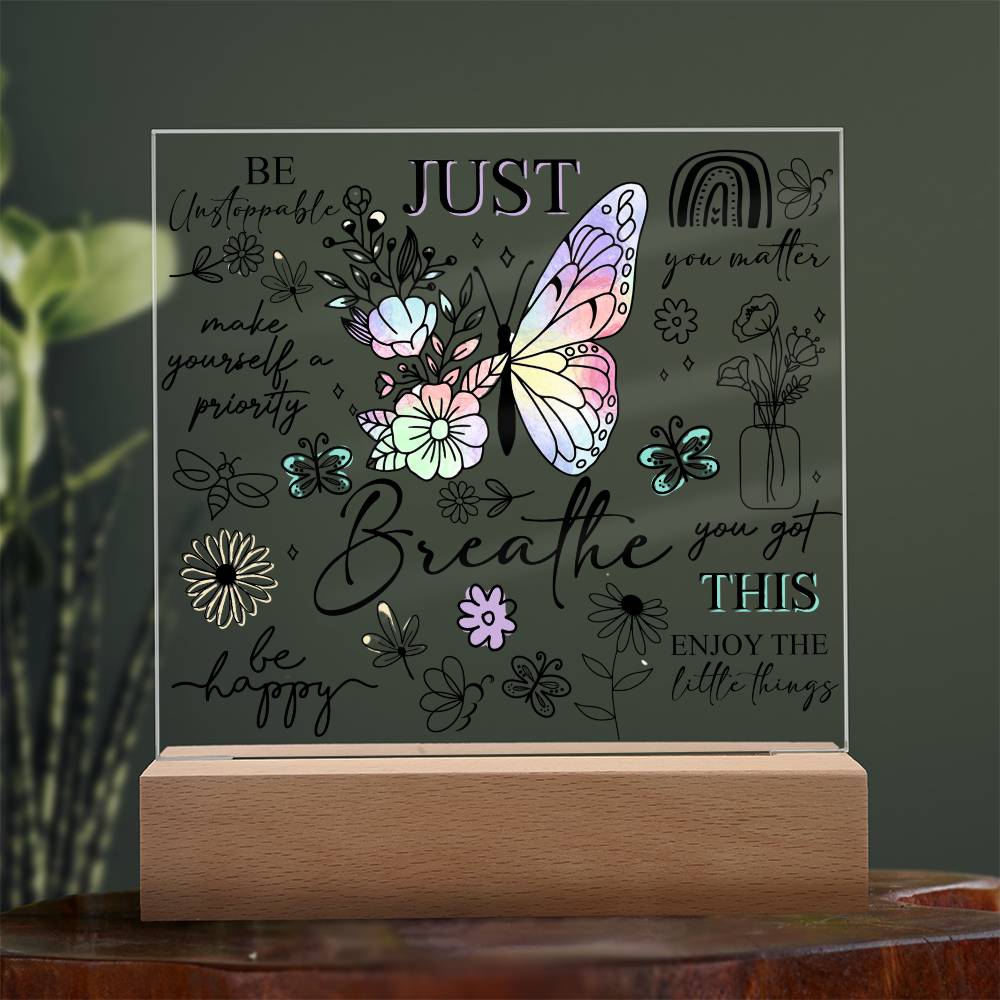 Just Breathe Square LED Lighted Acrylic Plaque