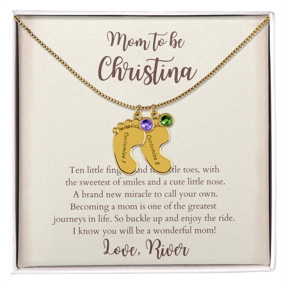 Personalized Baby Foot Pendant Necklace With Engraved Baby Name & Birthstone