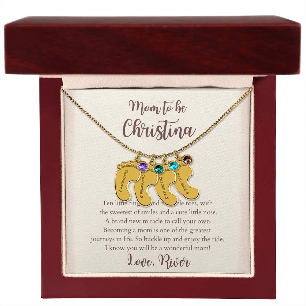 Personalized Baby Foot Pendant Necklace With Engraved Baby Name & Birthstone