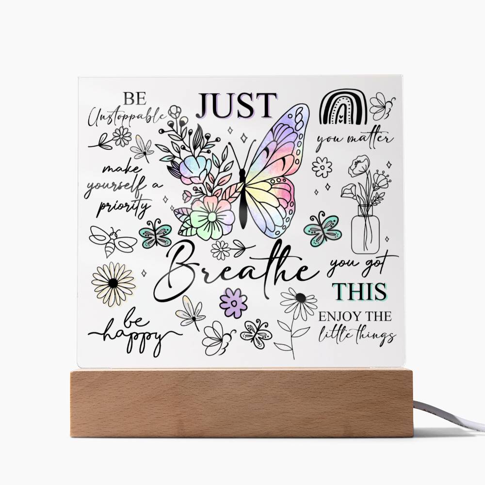 Just Breathe Square LED Lighted Acrylic Plaque