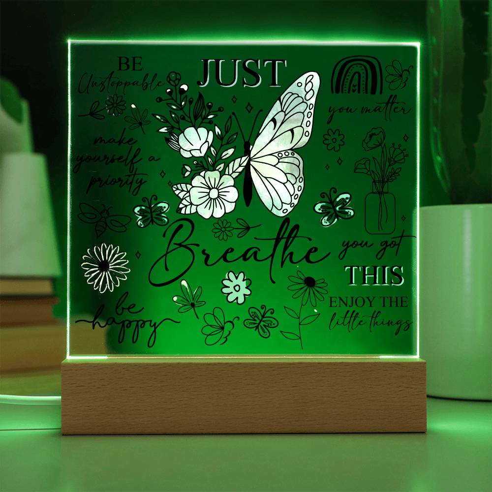 Just Breathe Square LED Lighted Acrylic Plaque