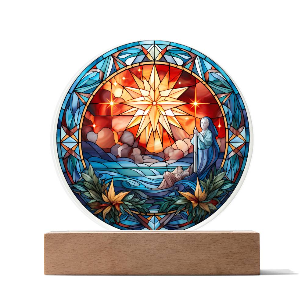 Sained Glass Christmas Star LED Lighted Plaque