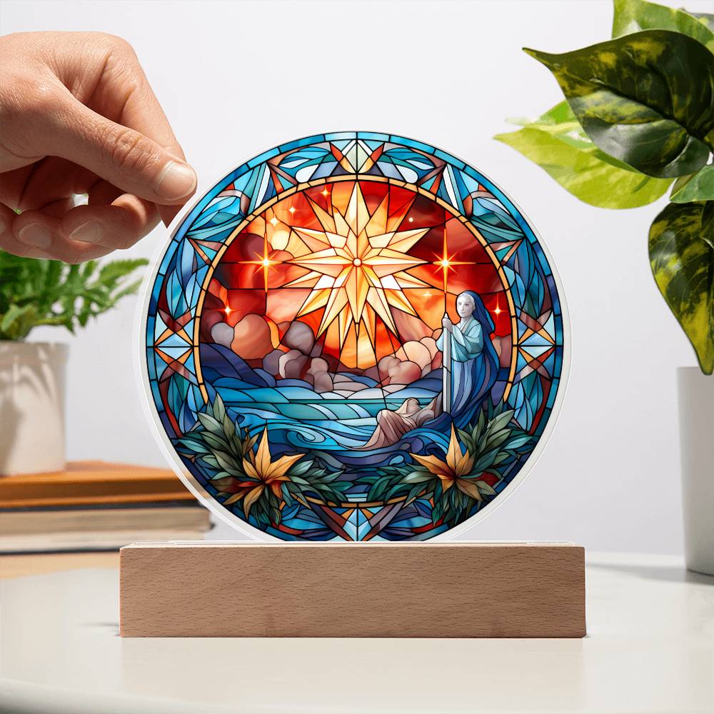 Sained Glass Christmas Star LED Lighted Plaque