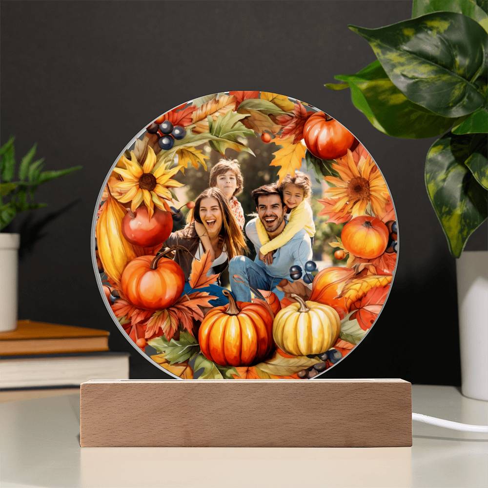 Fall Family Photo Wreath LED Lighted Plaque