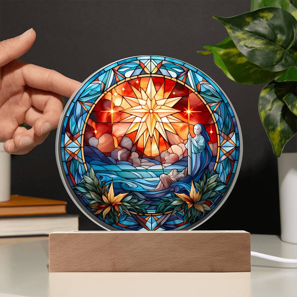 Sained Glass Christmas Star LED Lighted Plaque