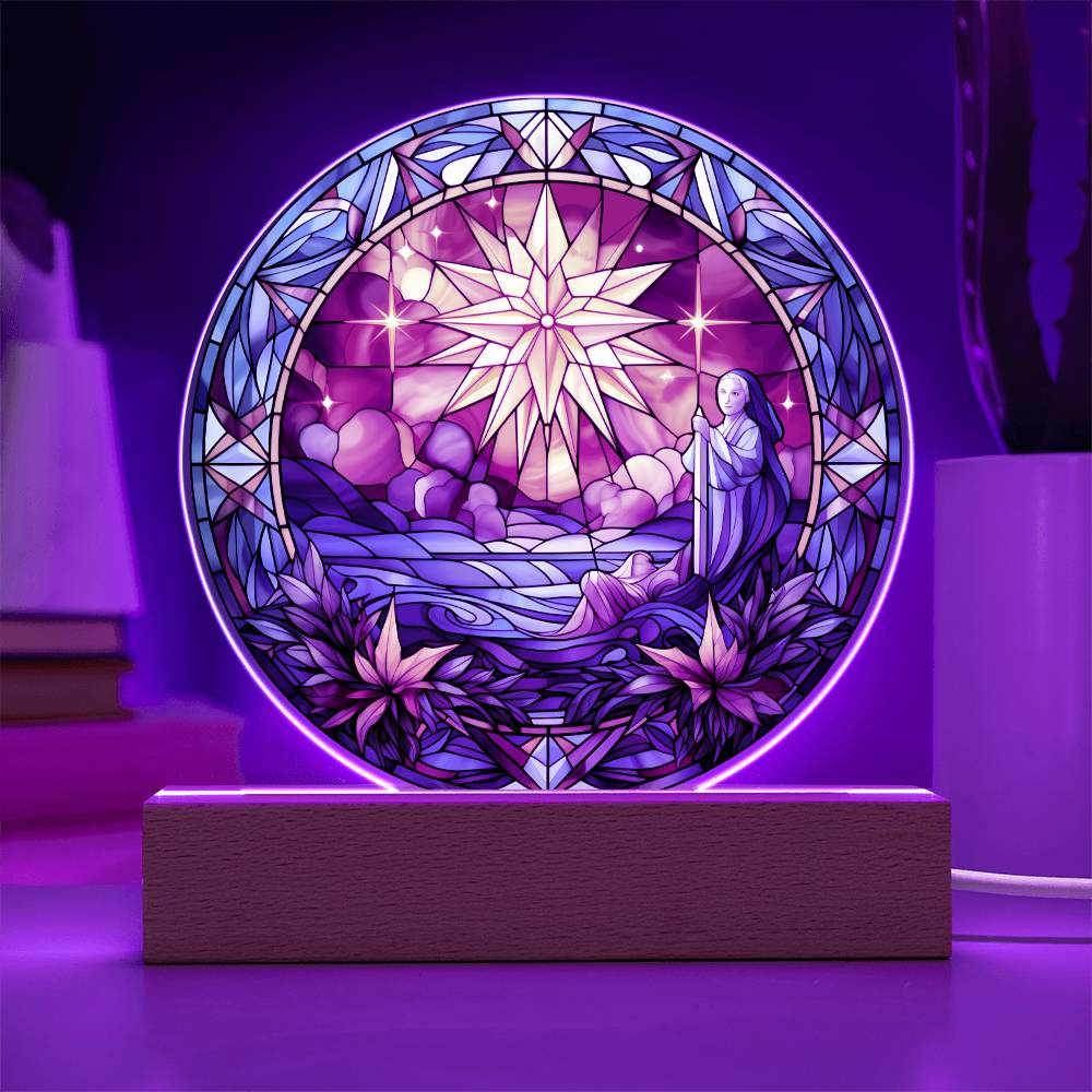 Sained Glass Christmas Star LED Lighted Plaque