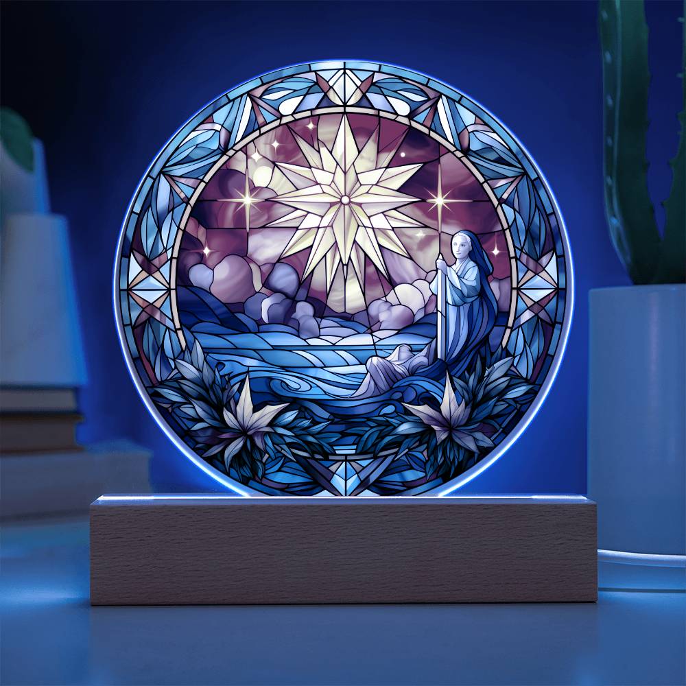 Sained Glass Christmas Star LED Lighted Plaque